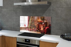 Panel szklany do Kuchni Świąteczny Wieczór przy Kominku