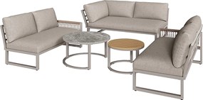 Zestaw mebli ogrodowych dla 6-7 osób, narożna sofa - z galwanizowanej stali, regulowane nogi, 2 stoliki nocne, beżowy