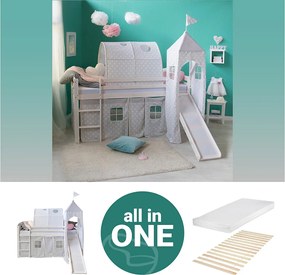 Łóżko piętrowe z zjeżdżalnią 90x200 cm Szare Lite drewno sosnowe