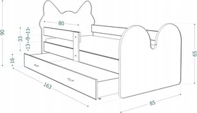 Łóżko dziecięce Mruczek z szufladą 80x140/160/180 barierka kotek MDF + stelaż Flex