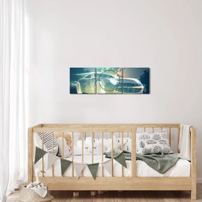 Obraz samochodu wykonany z geometrycznych kształtów (z zegarem) (90x30 cm)