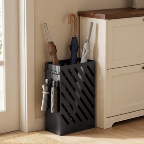 HOMCOM Stojak na parasole z miską ociekową, 4 haczyki, stal, 28D x 14S x 41W cm, Czarny | Aosom PL