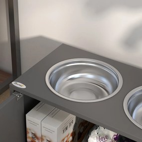 PawHut Podwieszona stacja karmienia z 2 miskami ze stali nierdzewnej i 44 L pojemnością, drzwiami magnetycznymi, dla dużych psów, Szary