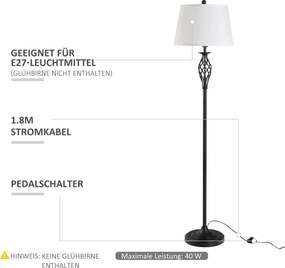 Zestaw 3 lamp HOMCOM: 2 lampy stołowe (ø38 x 158H cm) + 1 lampa stojąca (ø30 x 62H cm), metal, PS, poliester, bawełna, styl vintage, czarny+biały