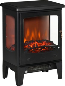 HOMCOM Elektryczny kominek z ogrzewaniem, 1800 W kominek elektryczny z efektem płomienia LED