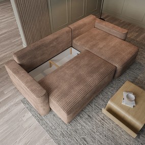 Masseno Narożnik NERI z funkcją spania i pojemnikiem na pościel Narozniki L, Rozkładana sofa - Beżowy, TILIA 17