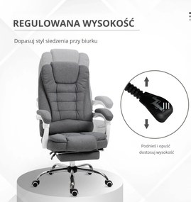 Vinsetto Fotel biurowy z podnóżkiem szary lniany regulowane oparcie wygodny i elegancki | Aosom PL