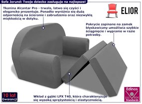 Szara rozkładana sofa dziecięca - Jorund