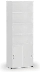 Szafa biurowa kombinowana PRIMO WHITE, drzwi przesuwne na 2 poziomach, 800 x 420 x 2128 mm, biały