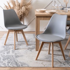 Zestaw Stół Prostokątny SKUBI Rozkładany 120-160 cm Dąb Artisan i 4 Krzesła SCANDI Szare/Dąb