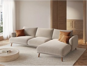 Beżowy aksamitny narożnik (prawostronny/z szezlongiem) Naomi – Micadoni