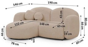 Jasnobrązowy narożnik z materiału bouclé (lewostronny/z szezlongiem) Orbit – Ropez