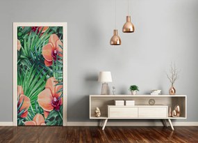 Okleina samoprzylepna na drzwi Orchidea i palmy