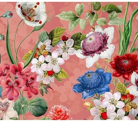 Pomarańczowa pościel jednoosobowa z bawełny organicznej Descanso Flowery, 140x220 cm