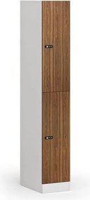 Szafka skrytkowa S1, 2 schowki, 1850 x 300 x 500 mm, zamek mechaniczny z kodem, drzwi laminowane, orzech