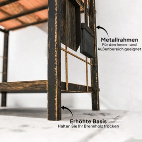 Outsunny Stojak na drewno 43×30×74 cm, 2 poziomy, z 4 narzędziami i hakami