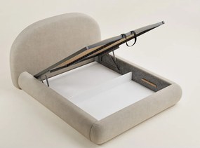 Beżowe tapicerowane łóżko dwuosobowe ze schowkiem ze stelażem 160x200 cm Maumere – Maison de Rêve