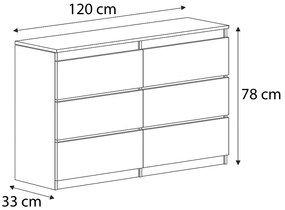 Duża komoda 6 SZUFLAD Szafka 120 cm ARIA Dąb Wotan/Czarny
