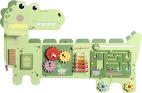 AIYAPLAY Montessori tablica motoryczna drewniana Busy Board Dinozaur ścienna z ksylofonem, zegarem, zębatkami i listwami dźwiękowymi | Aosom PL