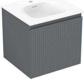 Mexen Rivel szafka łazienkowa 50 cm z umywalką Vela, 1 szuflada, ryflowana , grafit mat/biała mat - 91A20-05047-1-BF66-W23M01