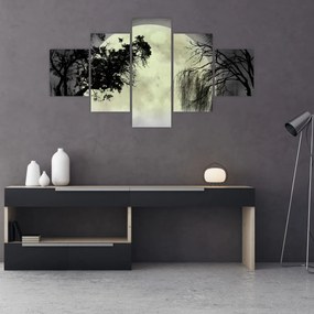 Obraz - Księżyc w pełni nad powierzchnią, wersja czarno - biała (125x70 cm)