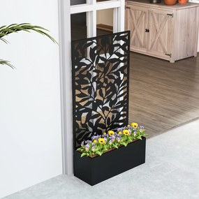 Outsunny podwyższona donica z panelem osłonowym, kratka do pnączy, metal, 61 x 23 x 113 cm, czarny | Aosom PL