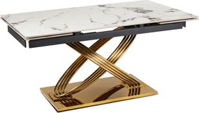 Stół Rozkładany Prostokątny IBIZA 160-240 cm Ceramiczny Biały Marmur/Złoty do Jadalni Nowoczesny Glamour
