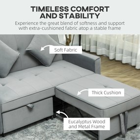 HOMCOM Sofa 4 w 1, regulowana sofa, sofa łóżko, z poduszkami, obicie z tkaniny, do salonu, sypialni, szara