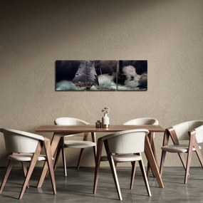 Obraz - Statek płynący przez wzburzone fale (z zegarem) (90x30 cm)