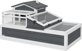 PawHut Domek dla żółwia, 2 poziomy, do użytku wewnętrznego i zewnętrznego, balkon, drewno jodłowe, szary | Aosom PL