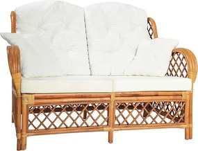 Jasnobrązowa 2-osobowa sofa rattanowa z lnianą tapicerką H3-A65