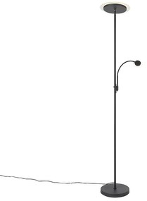 Nowoczesna lampa stojąca czarna z LED i ramieniem do czytania - Chala