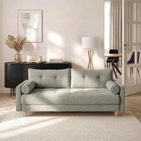 Sofa z Funkcją Spania LONAR Szara Boucle Japandi