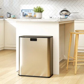 HOMCOM Kosz kuchenny 2 x 28L ze stali nierdzewnej, pedał, pokrywa soft-close, wyjmowane wkłady | Aosom PL