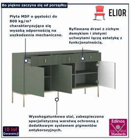 Zielona komoda ryflowana na złotych nóżkach E4-N12