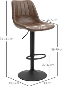 HOMCOM zestaw 2 krzeseł barowych o regulowanej wysokości 91-111 cm z podnóżkiem do kuchni