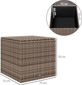 Outsunny Skrzynia na poduszki z polirotangu, wyściółka wewnętrzna, łatwe otwieranie/zamykanie, rama metalowa, 75S x 75G x 70W cm, Kolor czarny