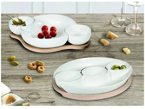 Zestaw 5 białych miseczek do serwowania z porcelany na bambusowej tacy Brandani Plait