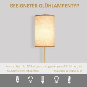 HOMCOM Lampa Stojąca, Elegancka Lampa Podłogowa ze Stali z Abażurem z Tkaniny, Lampa do Salonu, Przełącznik na Łańcuszku, Złoto+Biały