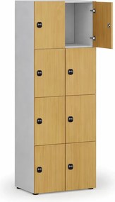 Drewniana szafka skrytkowa S4, 8 schowków, demontaż, zamek RFID, szary/dąb naturalny