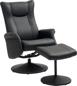 HOMCOM Obrotowy Fotel z Podnóżkiem, w Wyglądzie Skóry, z Regulowanym Oparciem, do 150 kg, Czarny