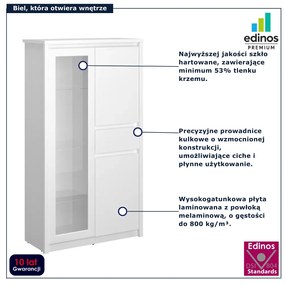 Biała niska witryna skandynawska do salonu i jadalni E1-R92