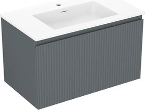 Mexen Rivel szafka łazienkowa 80 cm z umywalką Otis, 1 szuflada, ryflowana , grafit mat/biała mat - 91A20-08047-1-BF66-W18M01
