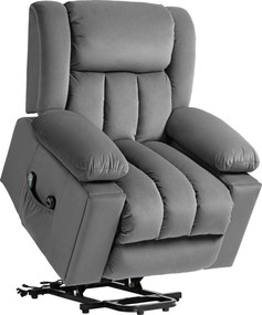 HOMCOM Elektryczny fotel z pomocą przy wstawaniu, miękki aksamitny materiał, porty USB