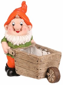 Ozdoba ogrodowa Krasnal z taczkami, pomarańczowa,31 x 16 x 33 cm