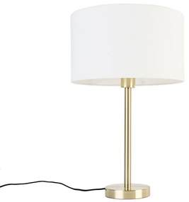 Klasyczna lampa stołowa mosiężna z białym abażurem 35 cm - SimploDesignerski Oswietlenie wewnetrzne