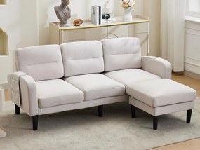 Sofa narożna w kształcie L 3-osobowa z szezlongiem - boczne kieszenie do przechowywania - idealna do salonu - 204x136x80 cm - beżowa