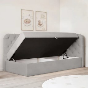 Łóżko Tapicerowane 90x200 cm VELA Młodzieżowe Prawostronne Szare Welurowe Glamour