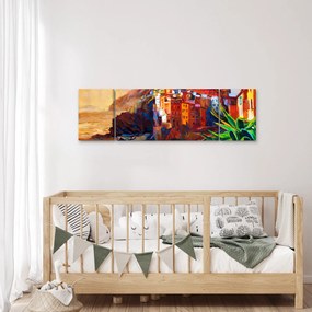 Obraz - Wieś na wybrzeżu Cinque Terre, Włoska Riviera, nowoczesny impresionism (170x50 cm)