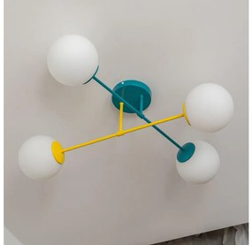 żyrandol natynkowy MOON 4xE27/15W/230V turkusowy/żółty